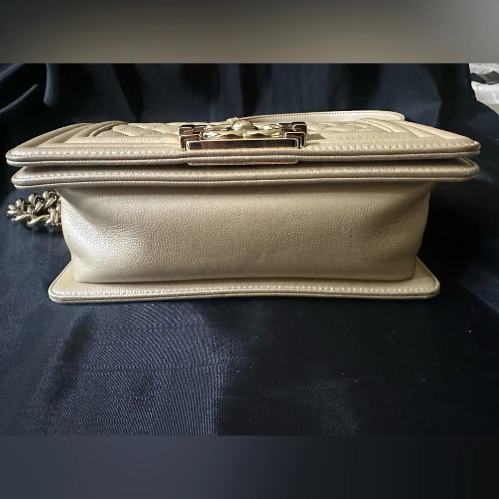 Chanel Caviar Leather Light Gold Beige Boy Bag Small - Picture 8 of 12
